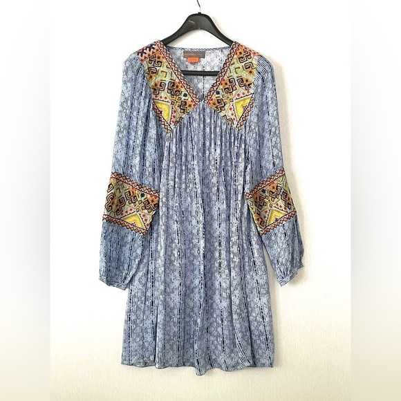 ⭐️Host Pick Anthropologie Bhanuni by Jyoti Celeste Blue Linne Embroidered Dress - Picture 1 of 12